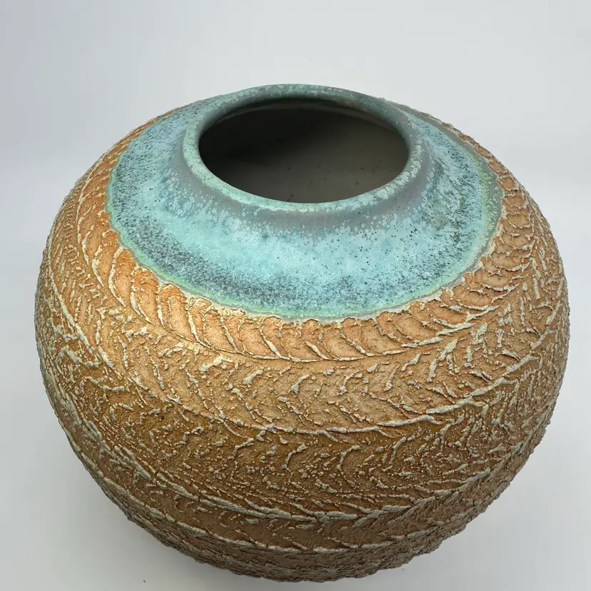 Hand Thrown Pottery Bulbous Vase With Turquoise Glazing