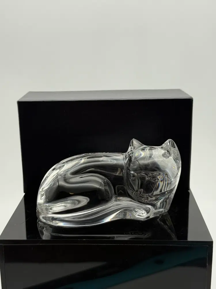 Val Saint Lambert Crystal Cat Made In Belgium