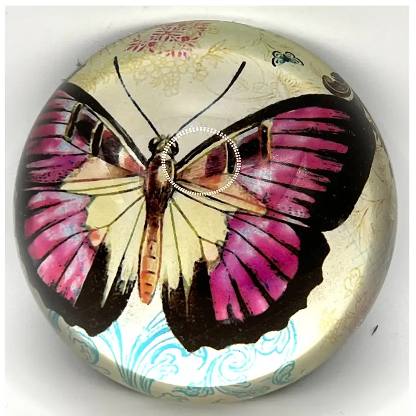 Clear Glass Dome Purple Butterfly Paperweight Office Home Decorative 3 in Diameter