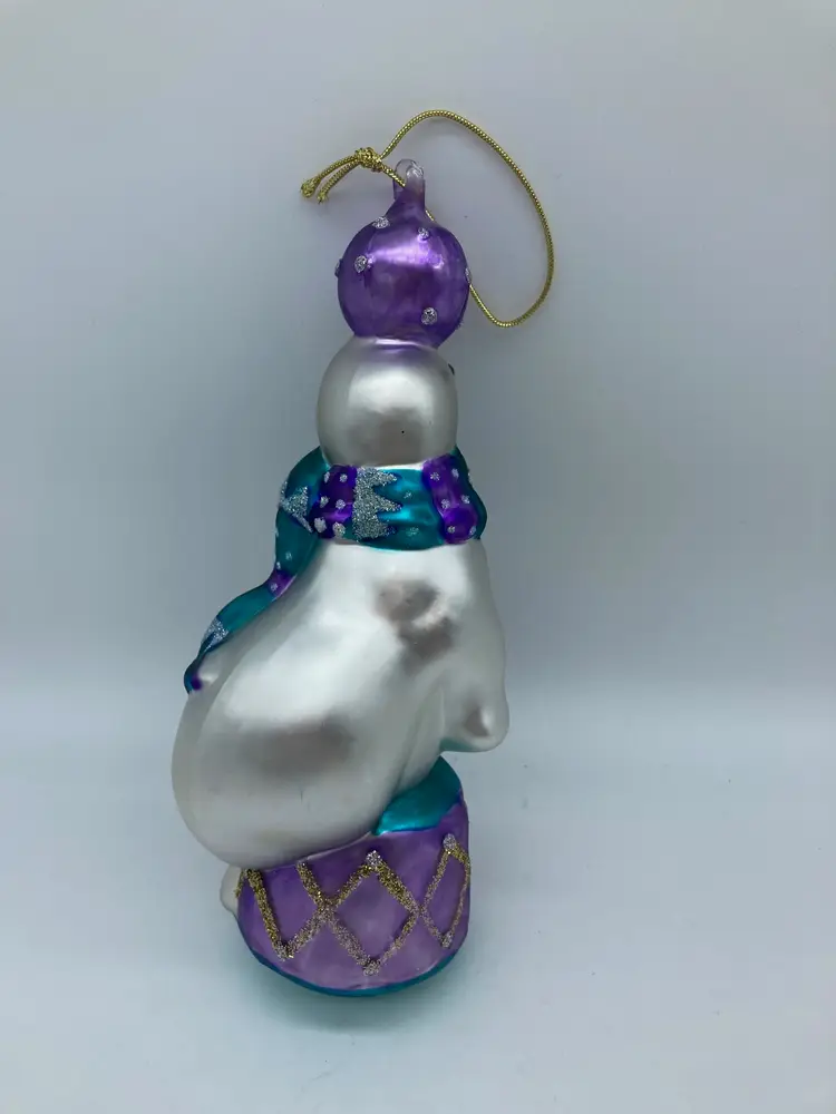 Hand Blown Glass Circus Carnival Seal Sea Lion Purple Teal Christmas Ornament 7"