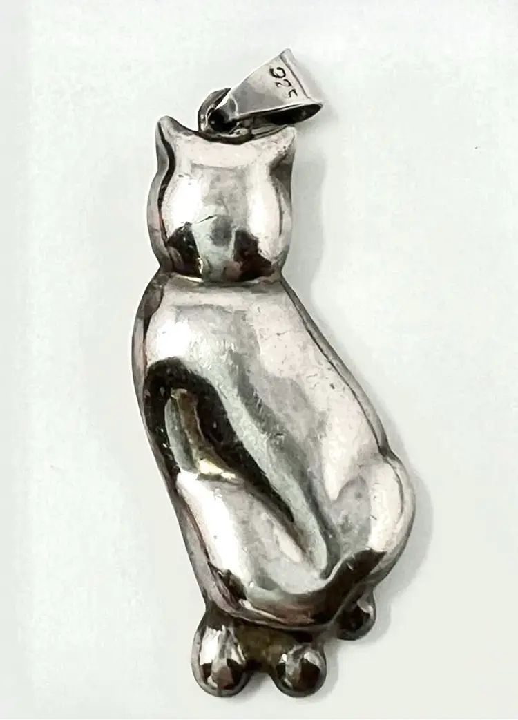 Vintage 3D Sterling Silver .925 Cat Double Sided Pendant 1.5” H Overall
