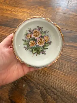 Vintage 4.5" Rose Porcelain Butter Pat Plate with Gold Trim – Small Trinket Dish