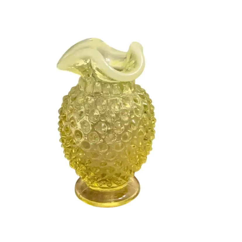 Fenton Art Glass Topaz Hobnail Small Bud Vase With Ruffled Edge 4βx 2 1/4β- Glows