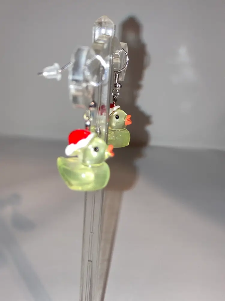 2 Day Sale! 🎉🎄🎉 UV Reactive and Glow in the Dark Santa Duck Earrings! 925 Stamped Untested Hooks.  Made By Me!