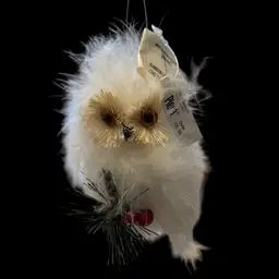 Pier One Retired White Fluffy Feather Owl Ornament NWT, 4”