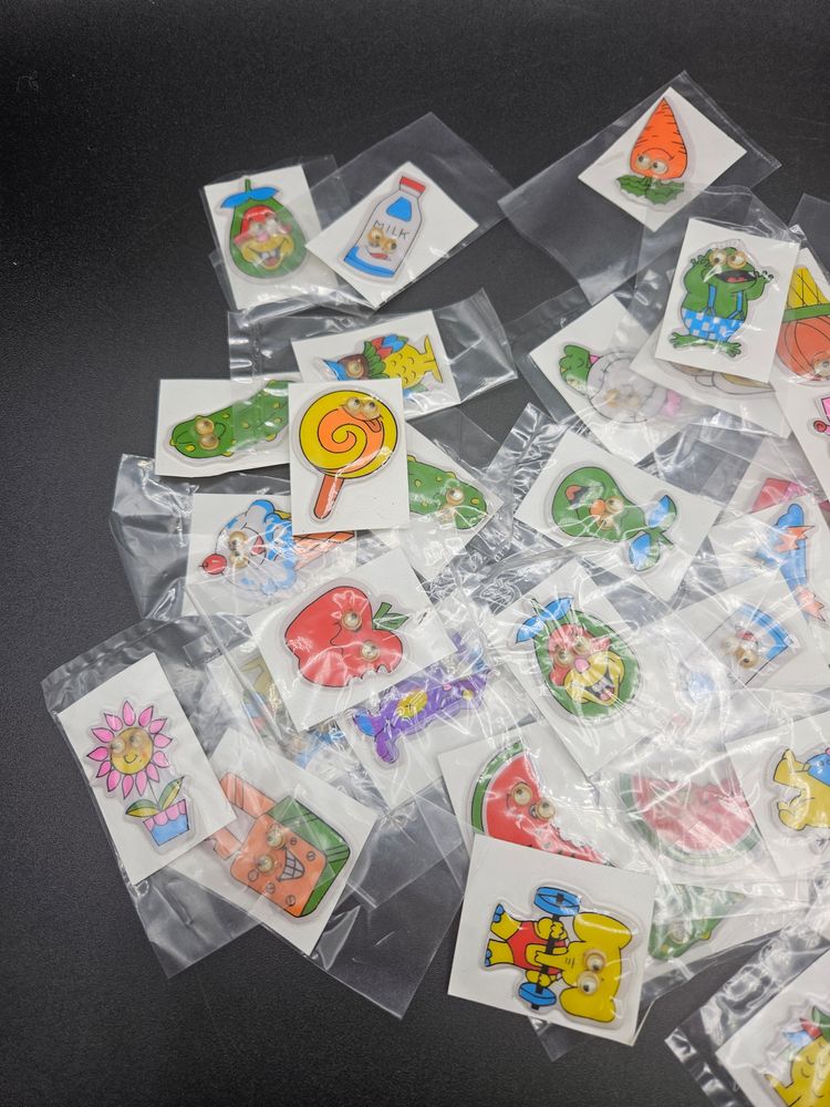 Vintage Puffy Googly Eye Sticker Lot Animals Food 41 pieces