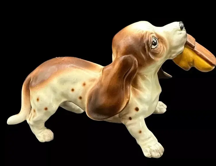 Vintage Josef Originals Basset Hound Dog Puppy with Shoe in Mouth - 1950s