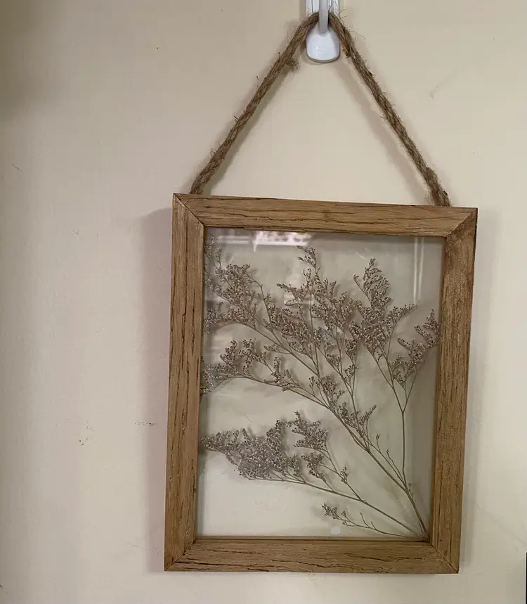 Pressed Flowers New tween Glass Framed Rope Hanger8”x10”