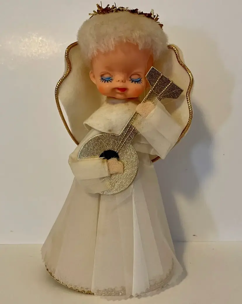 Vintage Mod Mcm 8” Angel Rubber Face Tree Topper Decor Kitschy