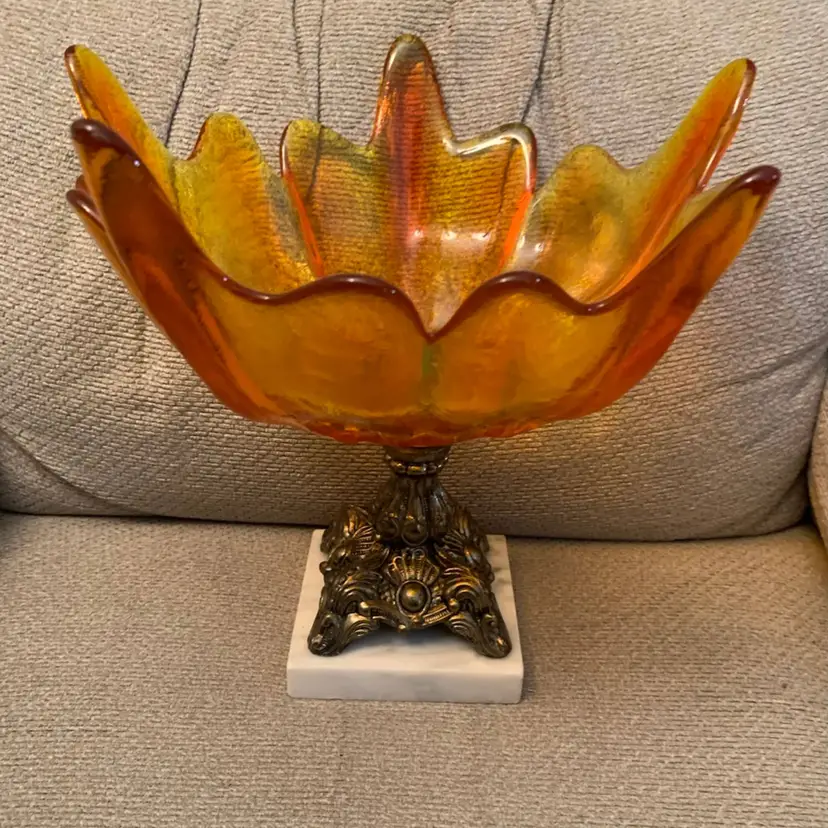 Amberina Pedestal Compote Glows 10 X 10 X 10