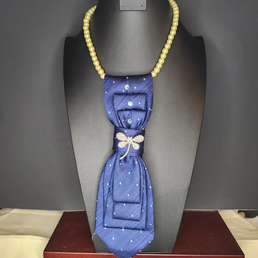 Upcycled Dragonfly Brooch Elegance Tie Necklace