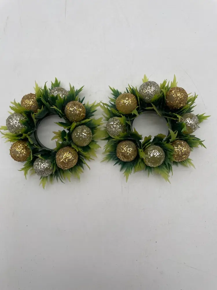 Vintage Set Of Two Small Artificial Christmas Wreath Candle Rings
