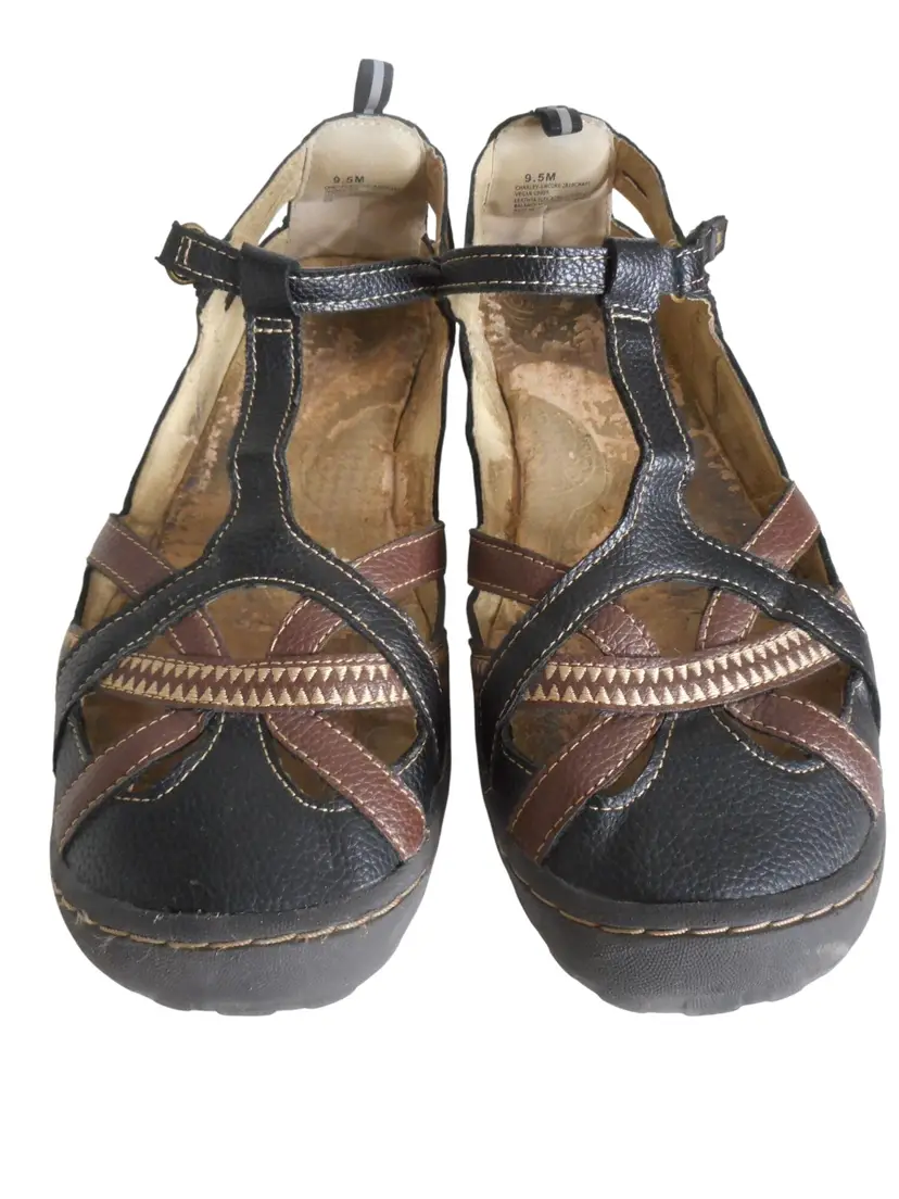 JBU Jambu Sz 9.5 Charley Strappy Sandals Vegan / Leather hook loop close Black