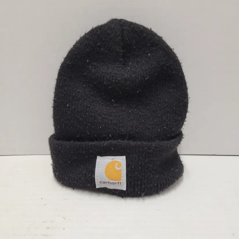 Carhartt kids Black Hat Beanie Rib Knit Logo Patch Cap
