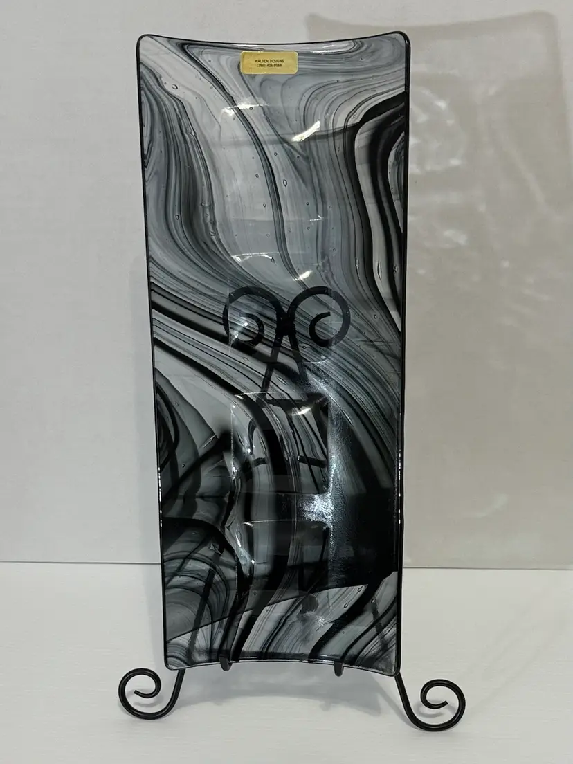 Walden Designs White & Black Art Glass Platter (15" L) with Bullicante Bubbles