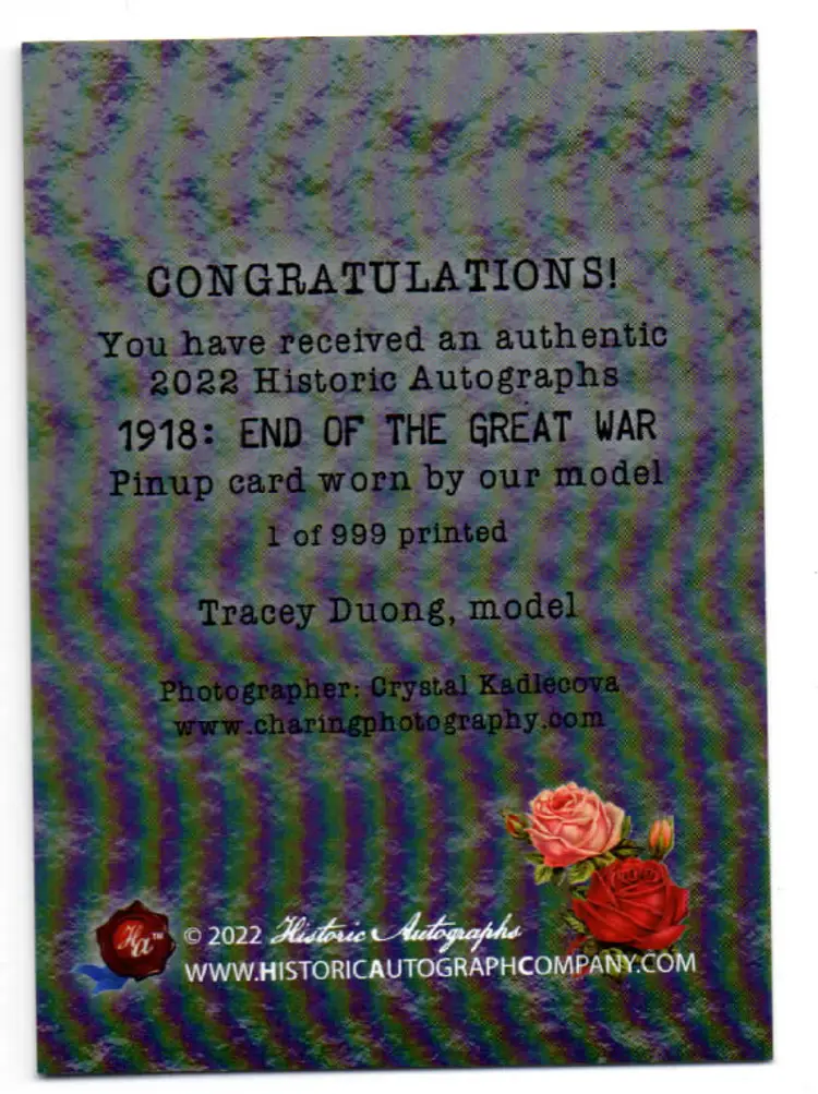 2023 Historic Autographs HA 1918 Pin-up Photo Shoot Parallel Tracy Duong /999