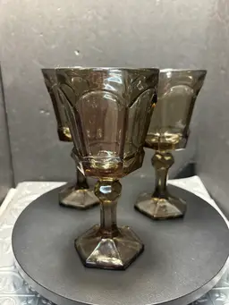 Vintage Set Of 3 Smokey Gray 7.25 inch Goblets