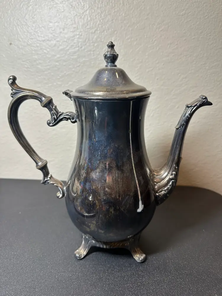 Antique WM Rogers 800 Silver Teapot, Platter, Creamer, & Sugar Bowl