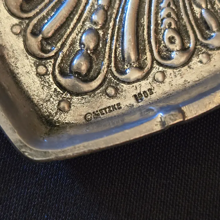 Pewter Heart Trinket Dish Metzke 1982 Intricate Ornate Design 4" wide Vintage