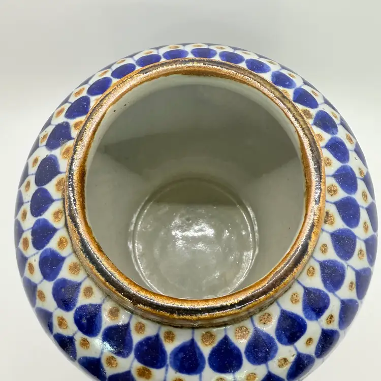 D'Casa Mexican Tonala Pottery Hand Made 9.5" Ginger Temple Jar Blue Drop Pattern