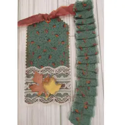 Green With Lace And Leaves - Autumn Tag With Matching Fabric Ruffle