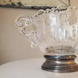 Cambridge Chantilly Glass Sugar and Creamer Set with Sterling Base