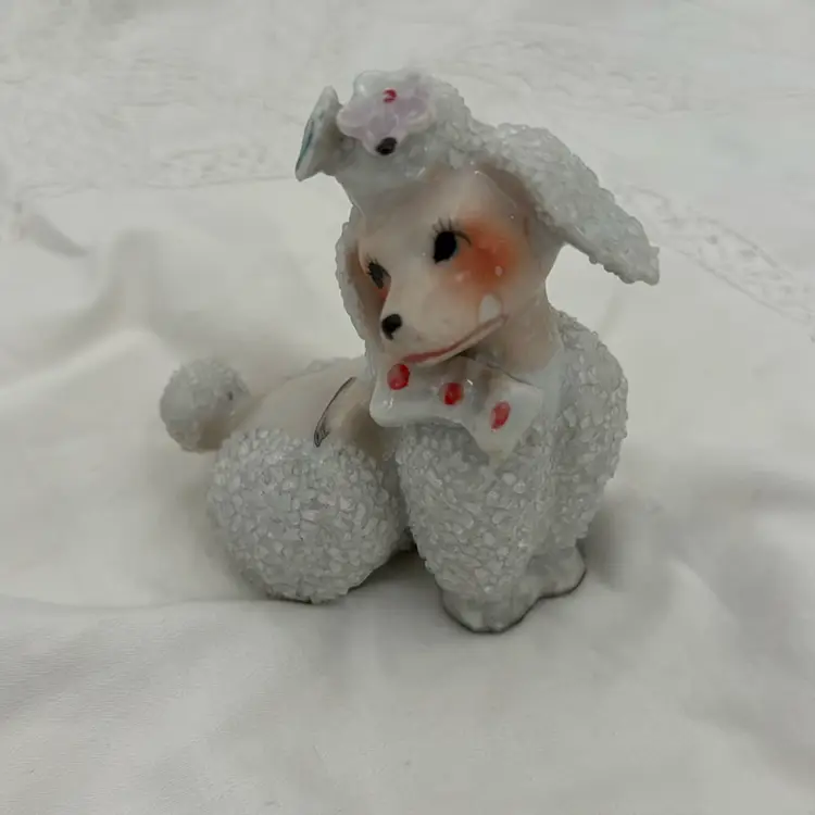 Staffordshire French Poodle Dog Sugar Texture Hand Painted Porcelain Figurine