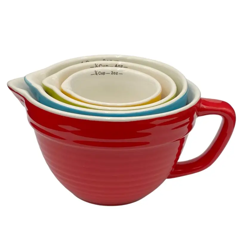 Creative Co-op Ribbed Batter Bowl Measuring Cups, Set of 4 Nesting, Stoneware
