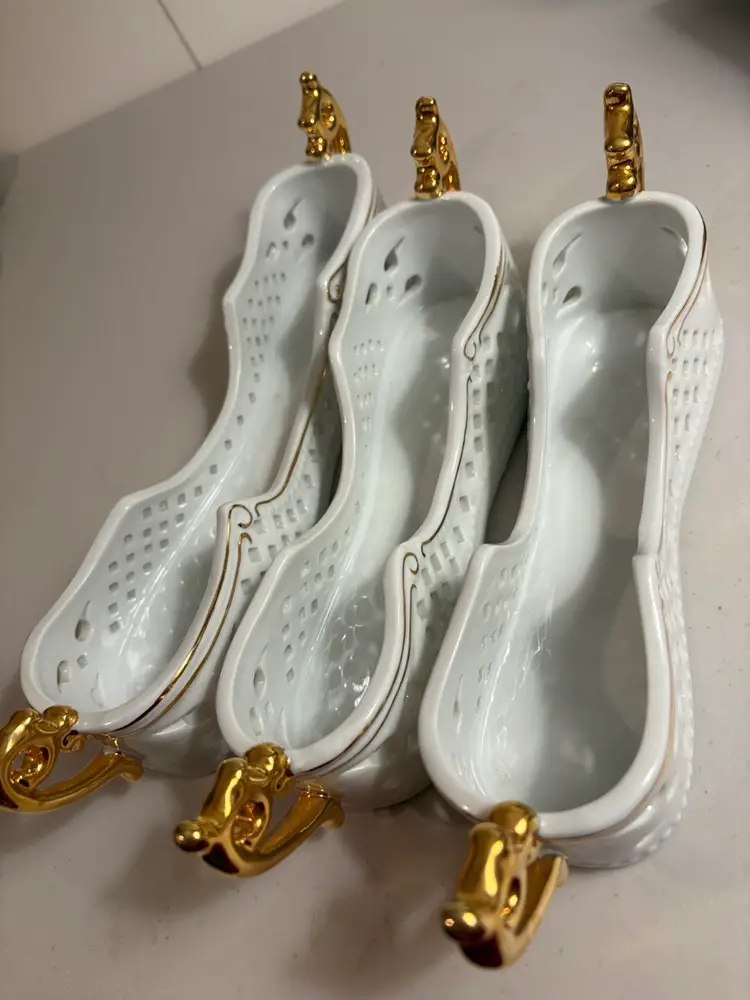 Museum Re Creations 3 Porcelain Flatware Caddies 24Kt Gold Trim Godinger Fancy