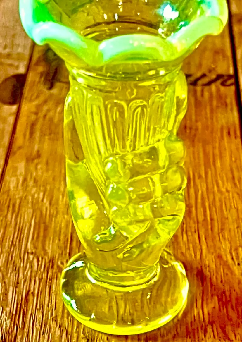 Fenton Vaseline Hand Vase