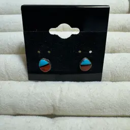 Zuni Native Turquoise/Coral Earrings Sterling