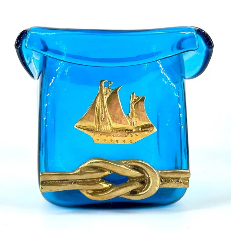 Nautical Ship Knot Blue Blown Glass Vase