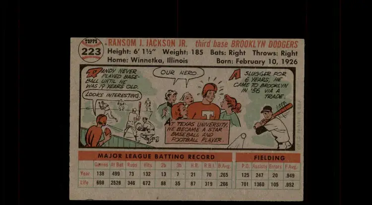1956 Topps #223 Randy Jackson - (pk-tl2) - Brooklyn Dodgers