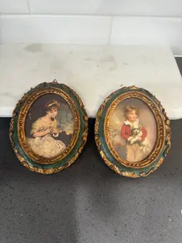 Vintage Handcrafted Miniature Frames Victorian Style Boy And Girl Set Of 2