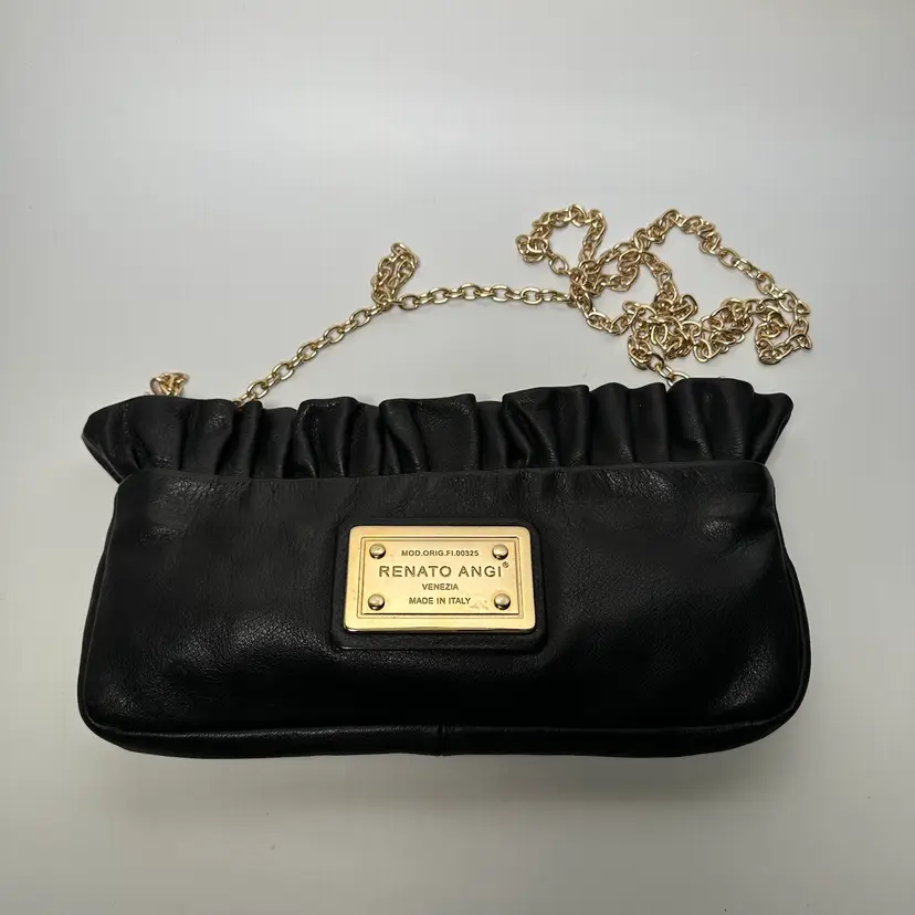 Renato Angi Italy Soft Black Leather Evening Shoulder Bag
