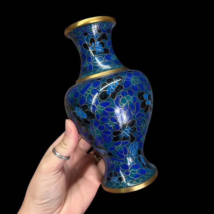 Read* Cobalt Blue Cloisonné Vase, Blue Floral Motif Cloisonné Enamel Vase