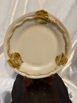 Fall Leaf Studio Pottery Plate Signed Leaf Designs