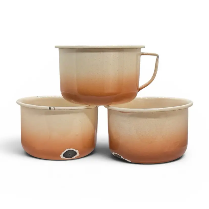 Set Of Three Vintage Enamelware Tin Cups