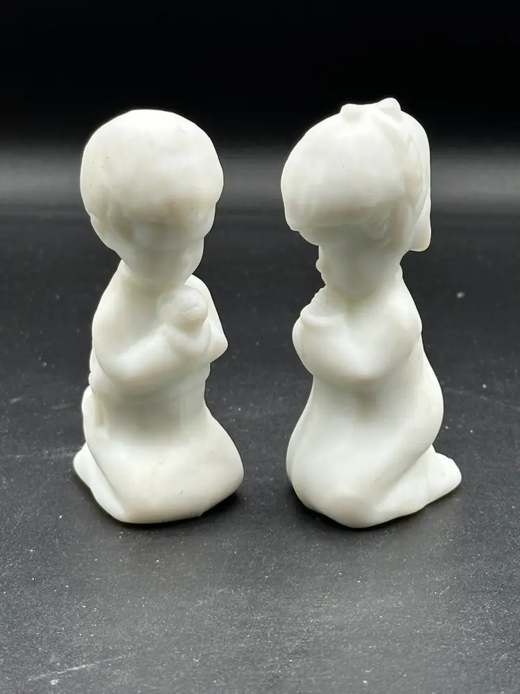 Fenton Art Glass Milk Satin Boy And Girl Praying