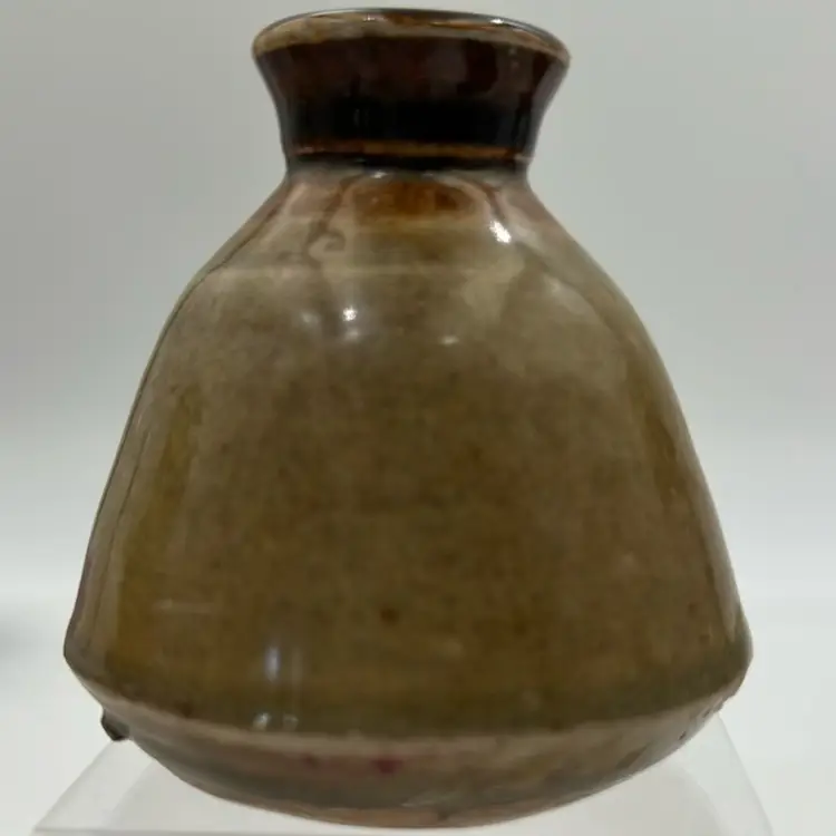 Hand Made Weed Pottery Vase Very Cute/ Sturdy Very Rustic Has A Makers Mark That I Can Not Read