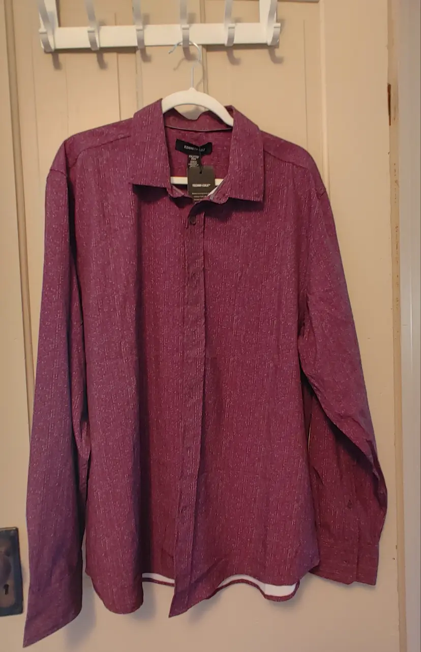 Men's Top- Brand: Kenneth Cole. Size 2X. NWT. Port colored button down shirt. 90% poly8, 10% spandex. No callouts.