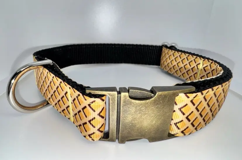 Dog Collar Yellow Honeycomb Large Handmade Heavy Duty With Buckle NEW