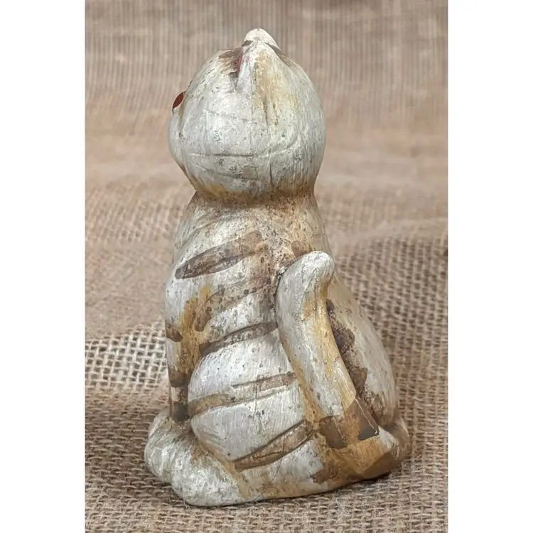 Tabby Cat Figurine Striped Kitty Ceramic Cute Twee Kitsch Rustic Cottagecore