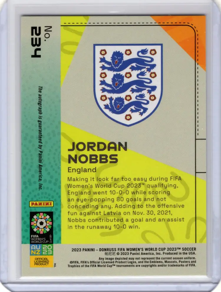 2023 Donruss Women's World Cup Jordan Nobbs Auto