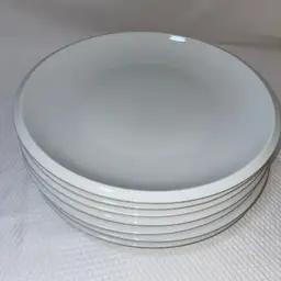Tabletops Gallery Ribbon White porcelain 10.5” Dinner Plates.