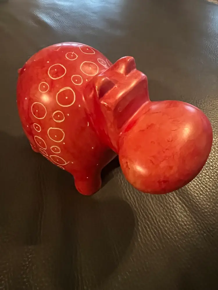 Large Heavy Red Soapstone Hippo Sculpture 
