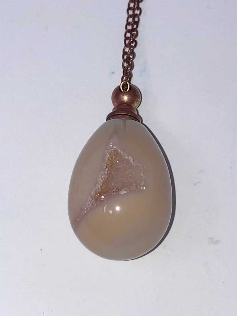 Magical Natural Geode Agate Perfume Bottle Necklace! 18” Chain!