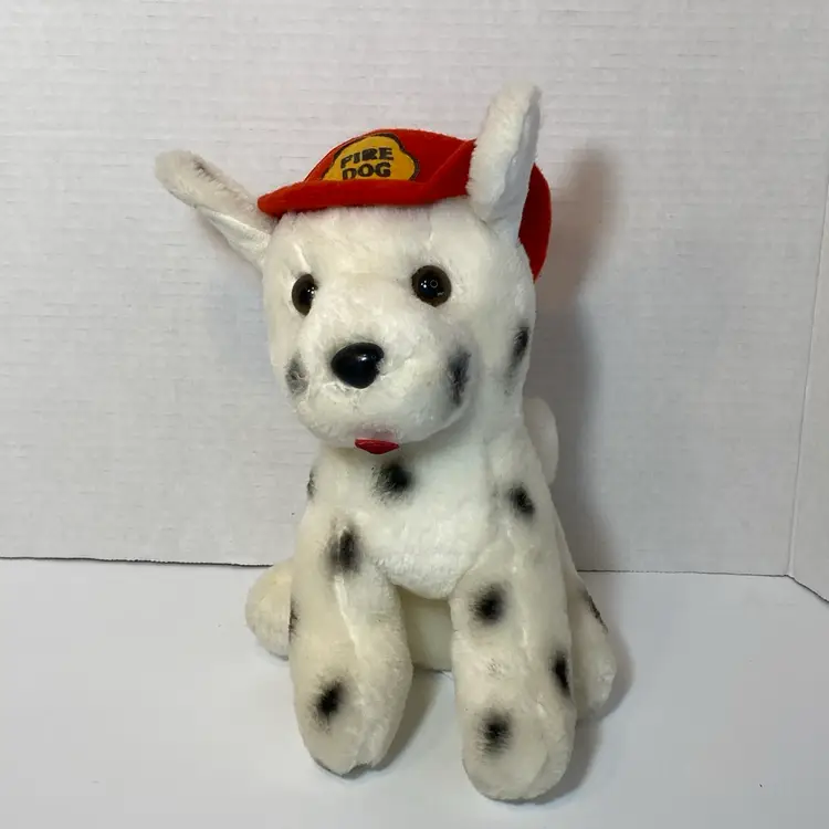 VINTAGE SOFT THINGS DALMATIAN FIRE DOG PLUSH Stuffed Animal With Fire Hat