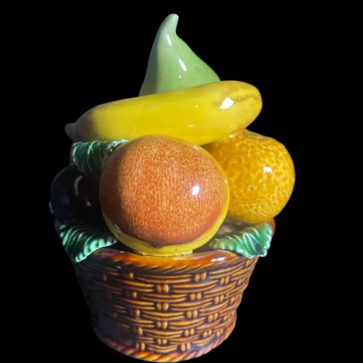 Ceramic Fruit In Ceramic Brown Woven Basket