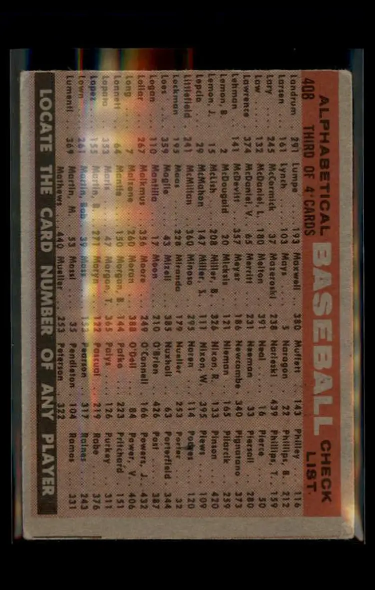 1958 Topps #408a Baltimore Orioles - (pk4) - Baltimore Orioles